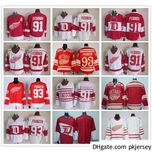 

Vintage CCM Detroit Red Wings Sergei 91 Fedorov Jersey Ice Hockey 2016 Home Red White Johan 93 Franzen Winter Classic Stitched Jerseys, Black;red