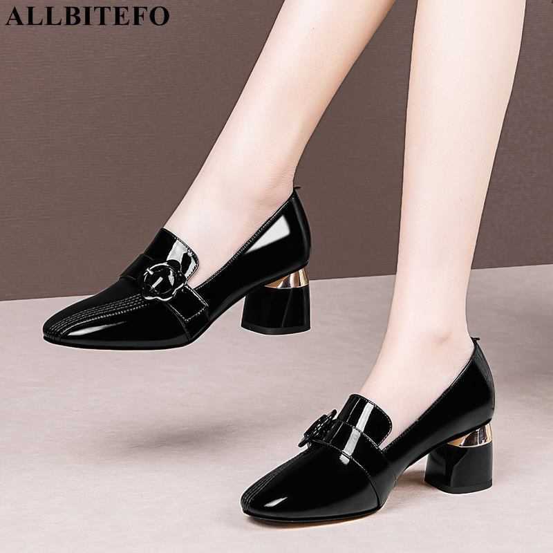 

ALLBITEFO large size:34-42 genuine leather brand high heel shoes thick heels office ladies shoes women shoes alons hauts femme 210611, As picture