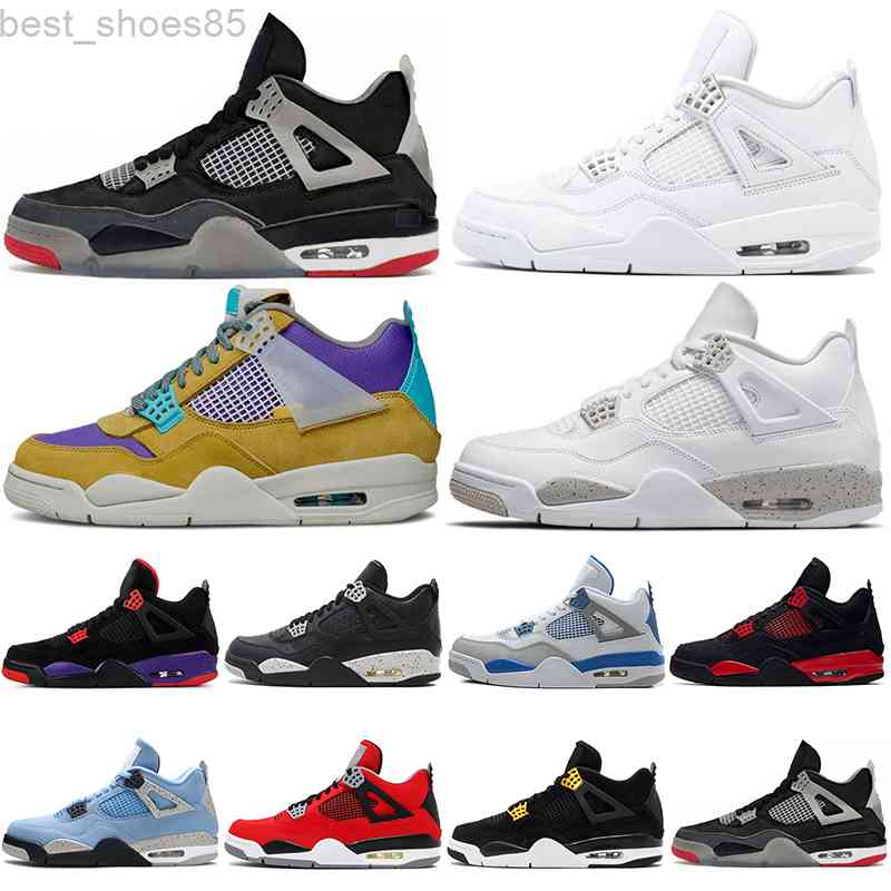 

er jumpman 4 4s Basketball Shoes men Pure Money Royalty White Cement Bred University Blue Desert Moss Motosports mens Sport Sneakers, Black cat