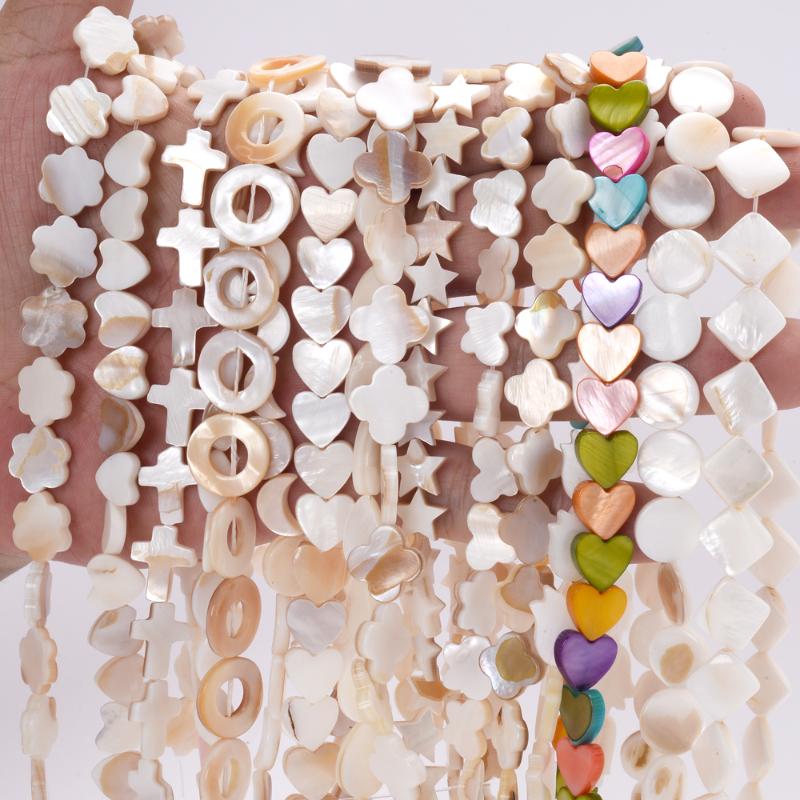 

Other Natural Shell Beads Mother Of Pearl Love Star Oval Round Flat Loose Spacer For Jewelry Making DIY Charm Bracelet Necklace