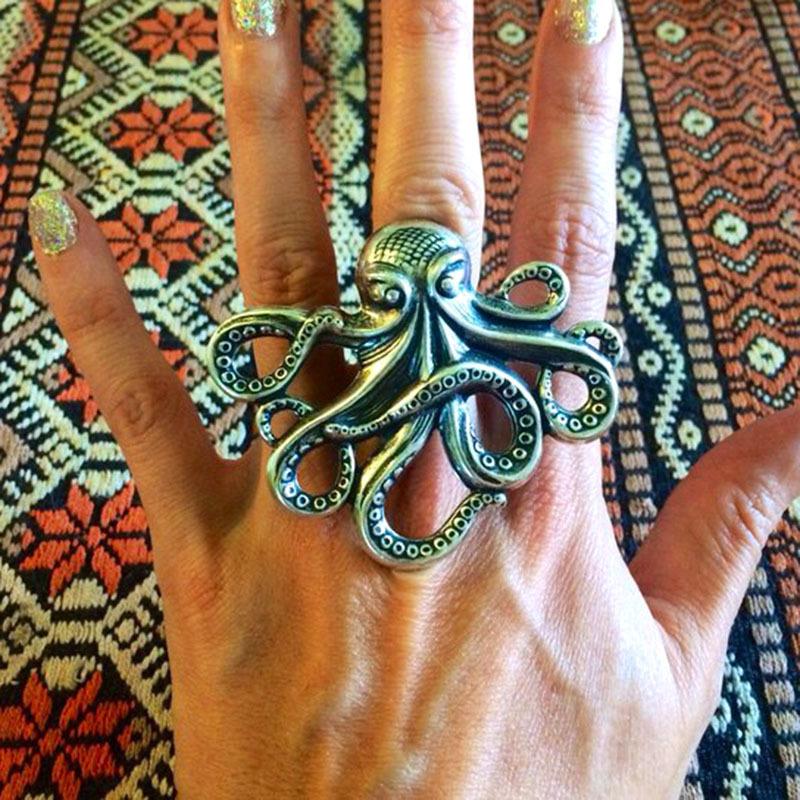 

Cluster Rings Antique Opening Adjustable Big Animal For Women Men Octopus Elephant Butterfly Charm Ring Punk Accessories Aesthetic Gift