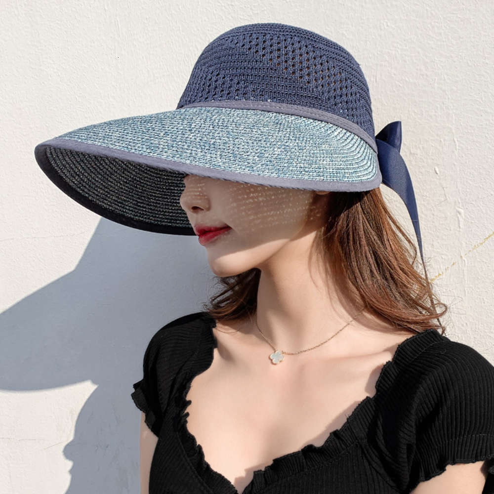 

Summer big head Wai fisherman's Hat Women's open top sunshade straw hat outdoor sunscreen UV Big Brim Sun, Blue;gray