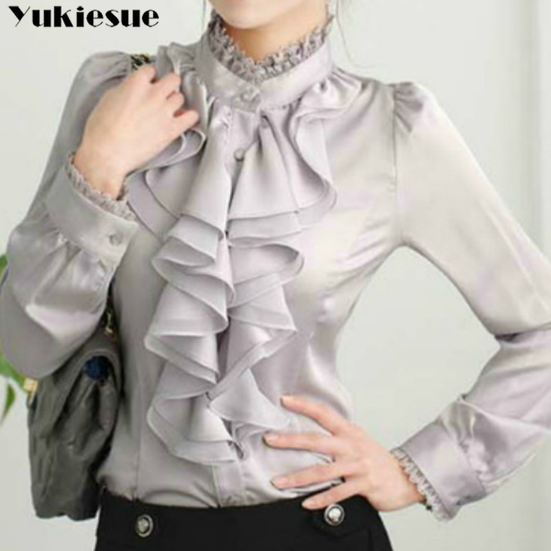 

summer women' shirt blouse for women blusas ruffles offical womens tops and blouses chiffon shirts woman top plus size 210519, White