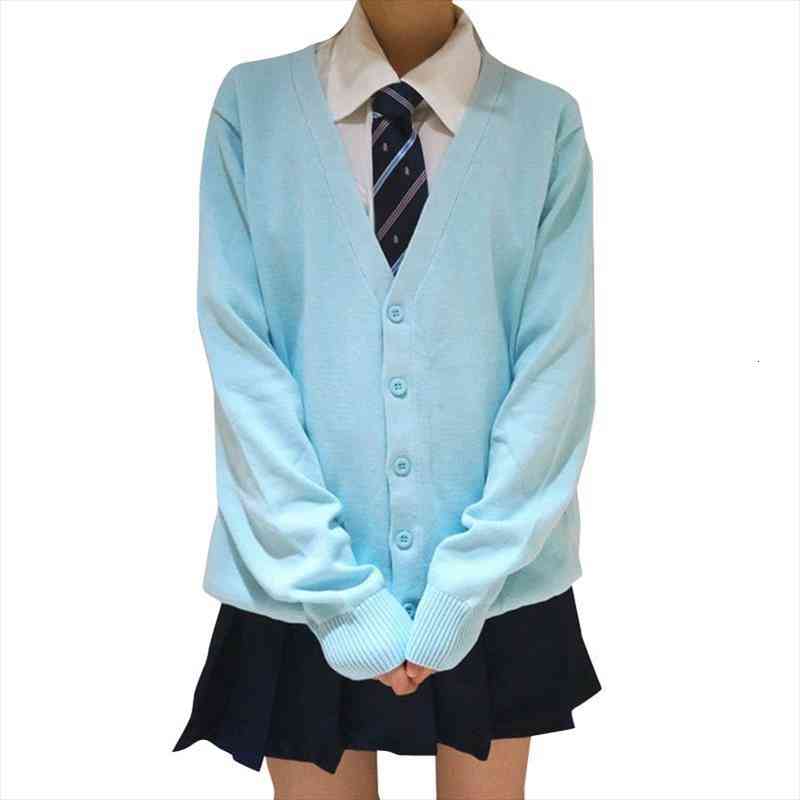 

Fashion Autumn Japanese Style Students School Uniform Long Sleeve Girl Cute Open Cardigan, White;black