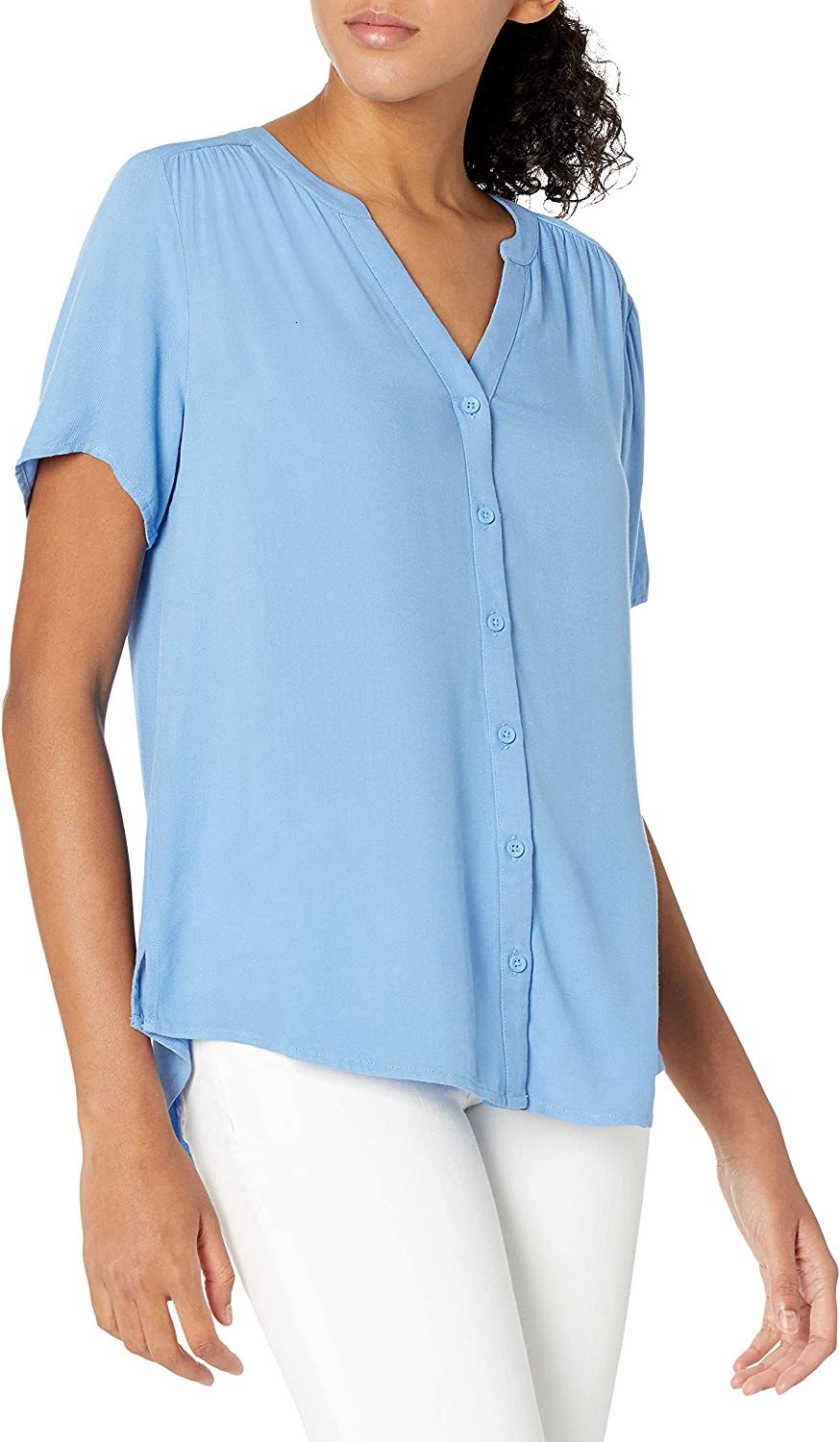 

Essentials Women's Short-Sleeve Woven Blouse, White
