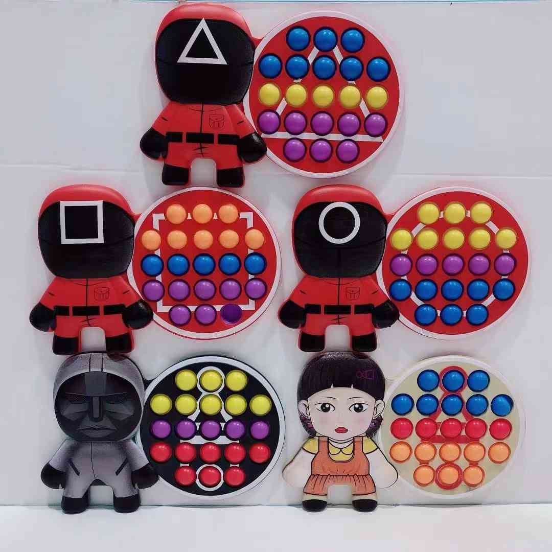 

Designer keychain Brand key chain Squid Game Fidget Toys Silicone Push Bubble Sensory Reliever Stress for Adult Children Autism Antistress, Slivery;golden