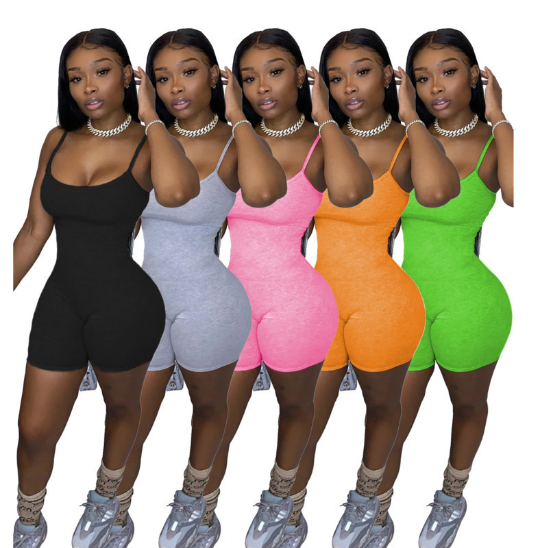 

Women Sexy Sling Jumpsuit Designer Summer Solid Color Sleeveless Vest Shorts Sports Rompers Club Tight Fashion Overalls Pants Co763, Black;white