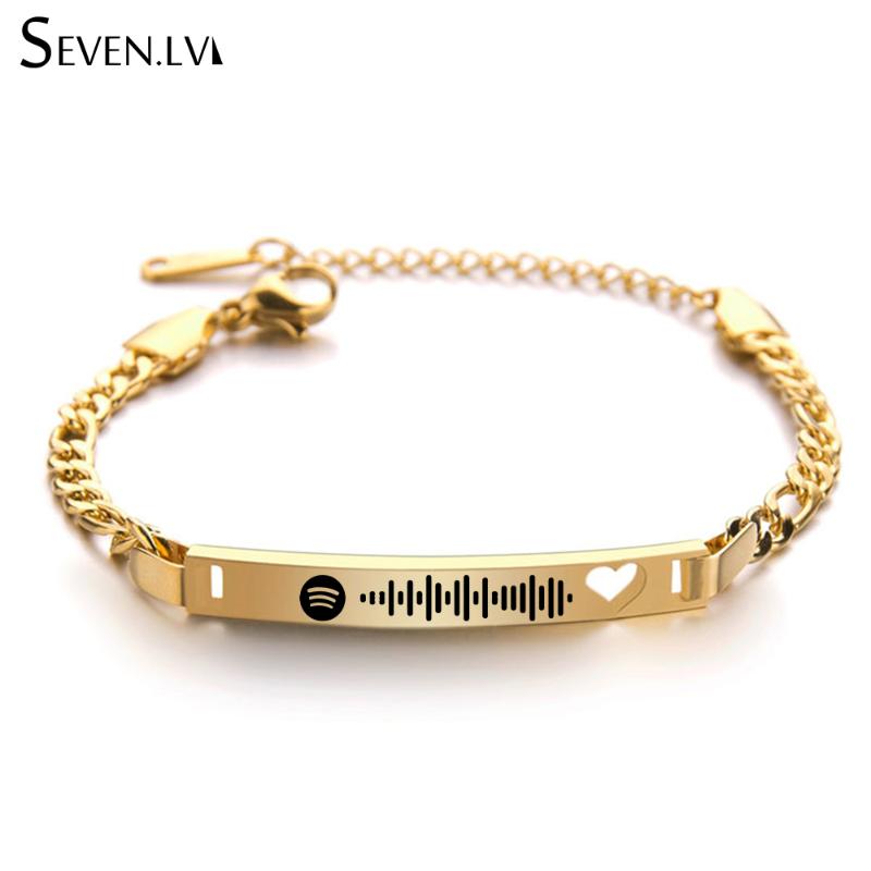 

Custom Spotify Music Code Bracelet Charm Jewelry Stainless Steel Link Chain Bracelets Lover Gift For Women Men