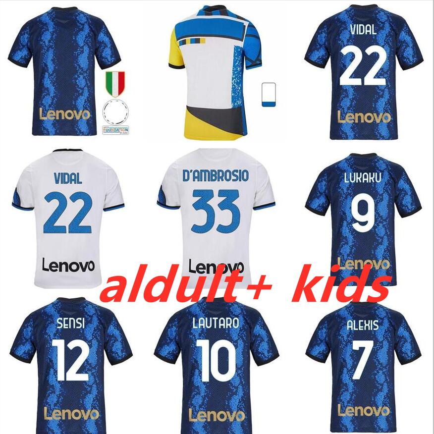 

2021 2022 Inter 4th LUKAKU LAUTARO ALEXIS soccer jerseys 20 21 22 VIDAL BARELLA MEN Kids kits jersey training football shirts