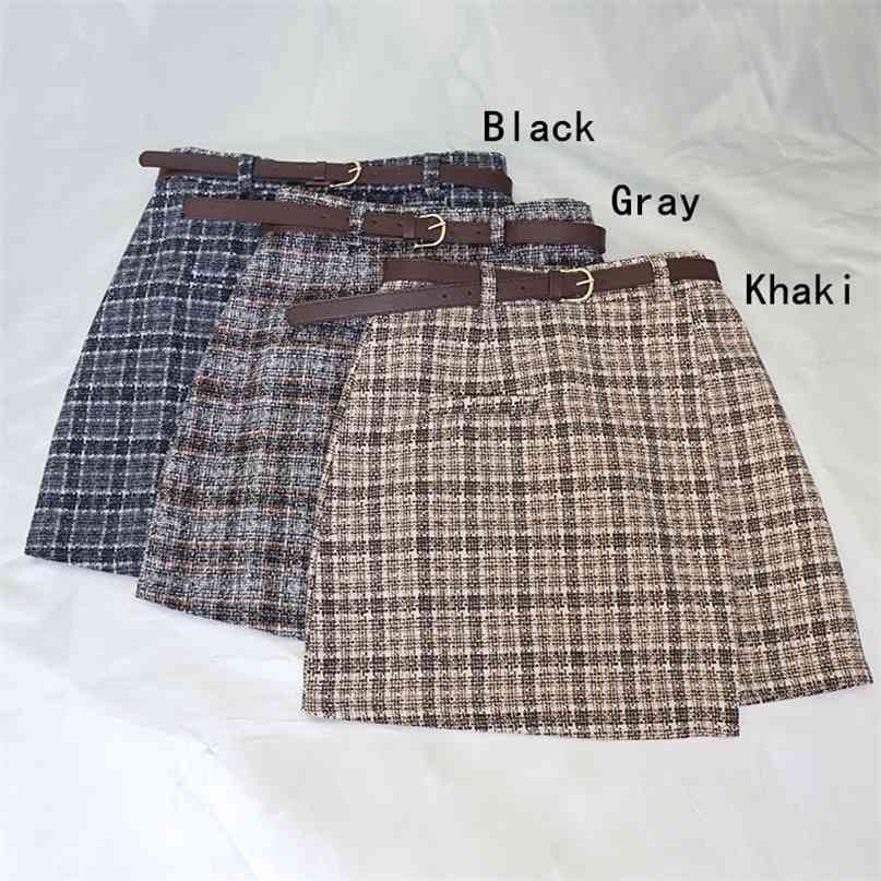 

Korean Irregular Lady Skirt Female Autumn Sweet High Waist A-line Mini Vintage Casual Women Plaid Chic Sashes 210607, Black