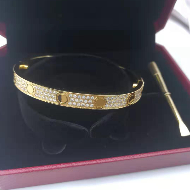

Logo Luxury Tennis Love Bracelet Women A Set of Packaging Stainless Steel Rose Gold Couple Diamond 3 Rows Fashion Jewelry Valentine Day Gift for Girlfriend Wedding