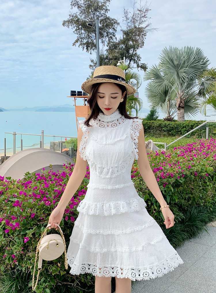 

early spring European and American women' lace embroidery with water-soluble layer decorative dress 210603, White