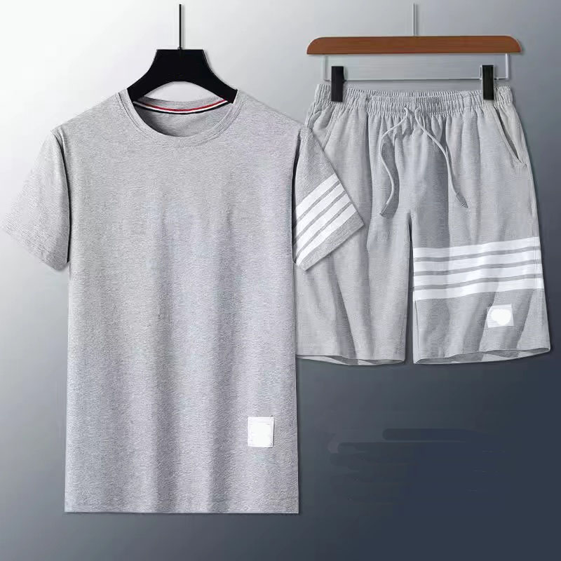 

Men's women T-Shirts pure cotton Loopback Jersey brown Knit Engineered thom Summer wear arm stripe Sweatshirt Crewneck Pullover -5XL, Blue