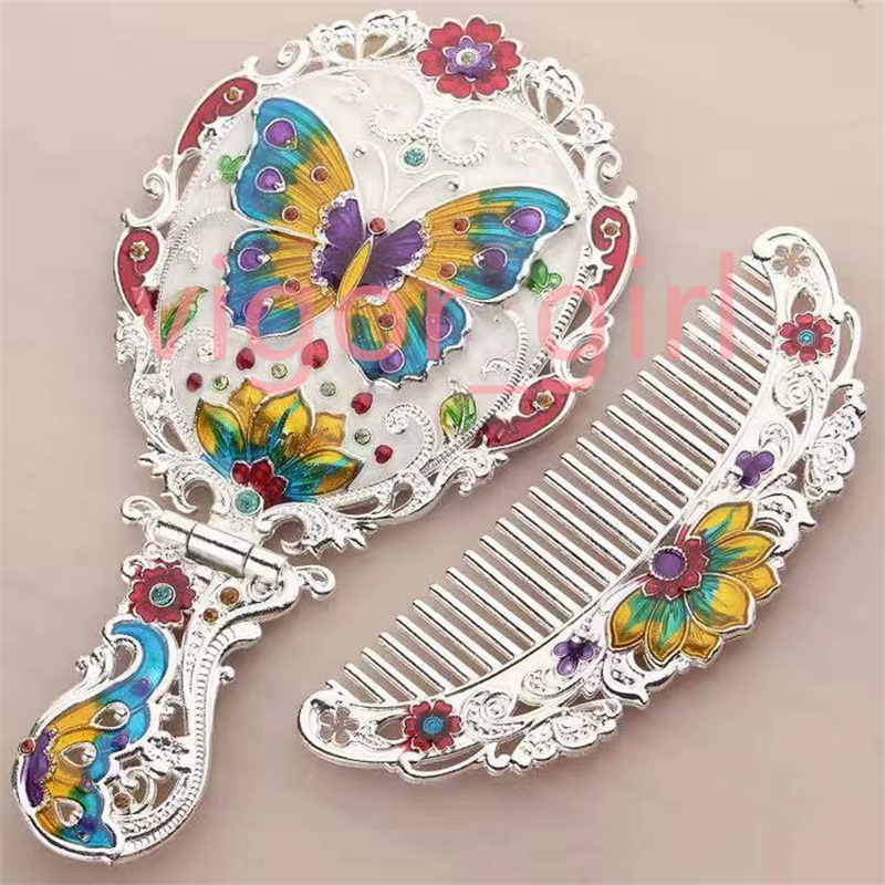 Fashion cosmetic compact mirrors + comb set Collapsible russian retro portable mirror 7kinds can choose with box top quality-image-735064796