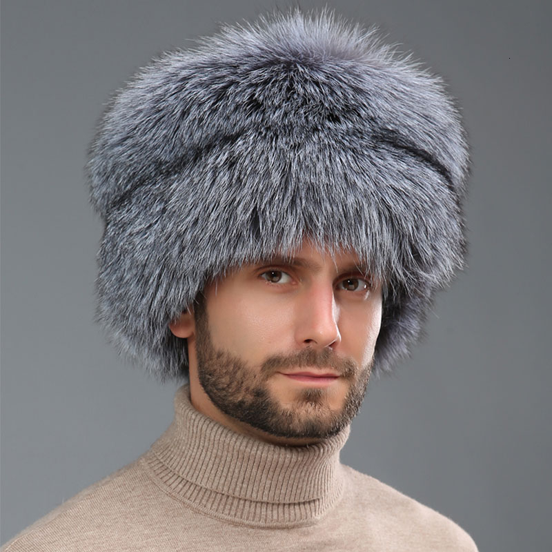 

Winter Female Lei Feng Hat 100% Leather Fur Fox Tail Ear Cap Woman Natural Fox Fur Hat Womens Winter Cap Warm Wool Hat, B lu