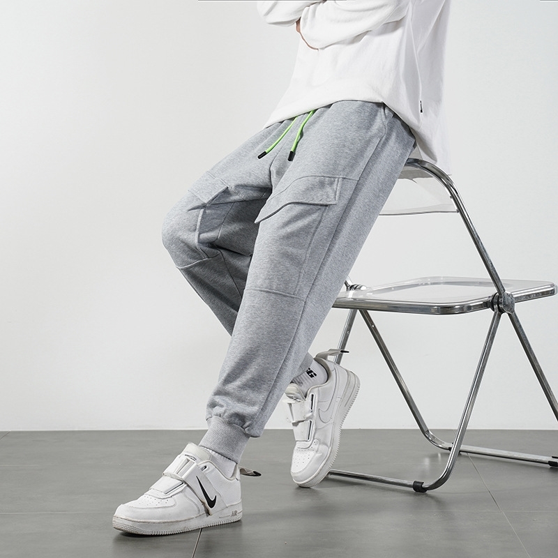 

Casual long men's spring and autumn Korean version trendy loose boys' sports legged grey guard pants, Black