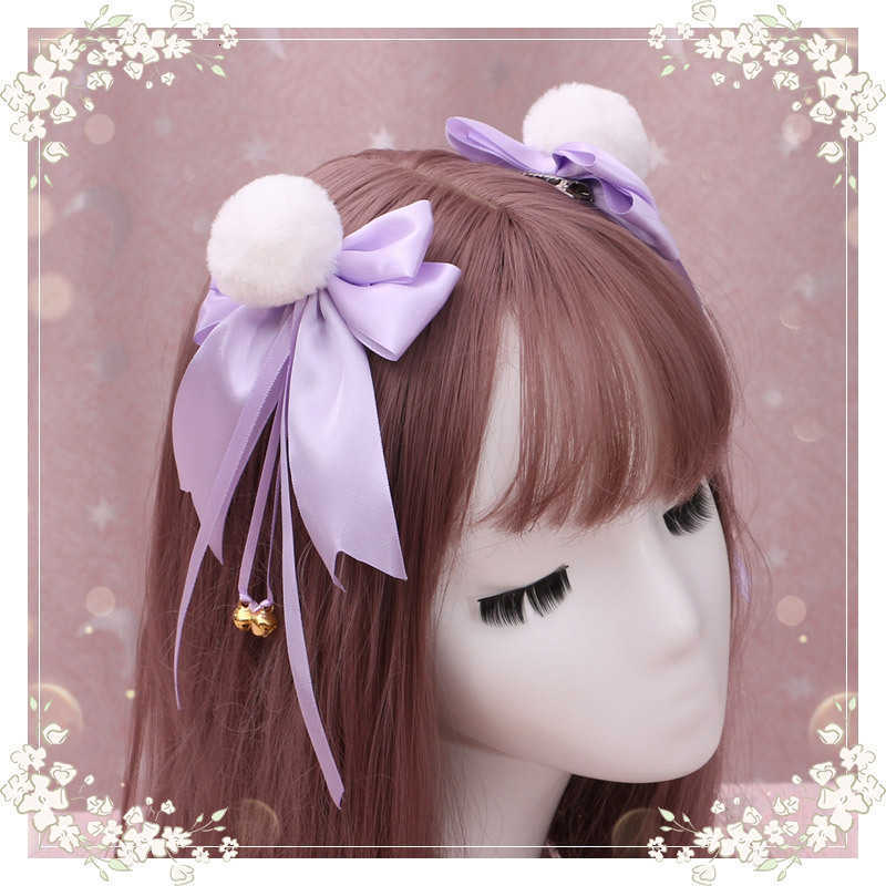 

hand made lovely hairpin headdrs lolita side accsori bowknot pomball pair clip, Golden;silver