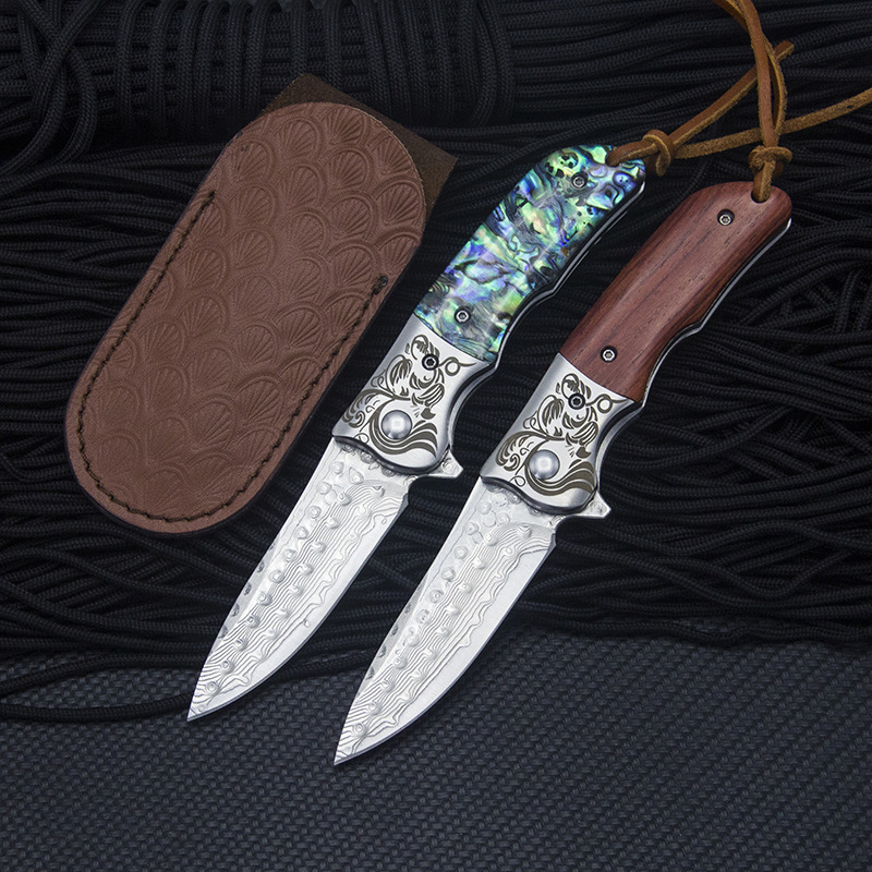 

two color handle option damascus blade folding camping knife