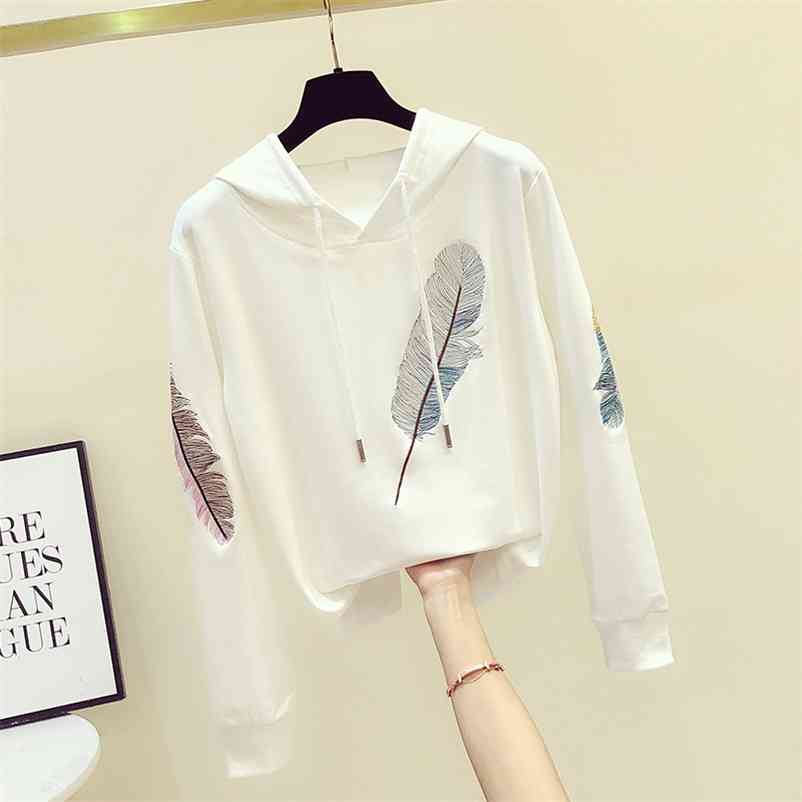 

Autumn Women's Long Sleeves Embroidery Hooded Tops Girls Ladies Pullover Casual Hoodies A3887 210519, Pink