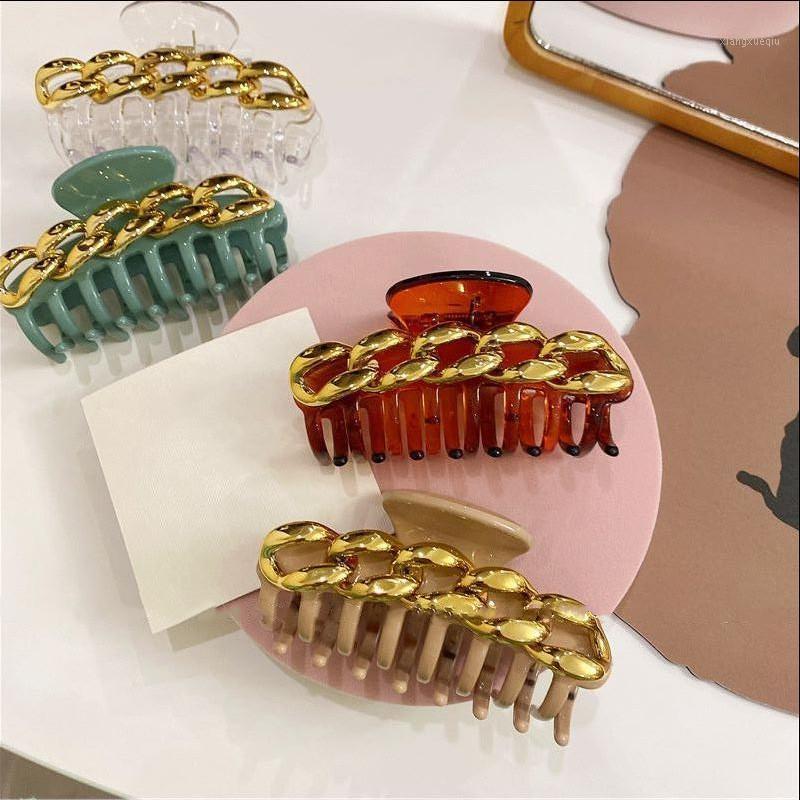 

Hair Clips & Barrettes 2022 Korea Vintage Metal Chain For Women Colorful Acrylic Clamps Accessories Fashion Gifts, Golden;silver