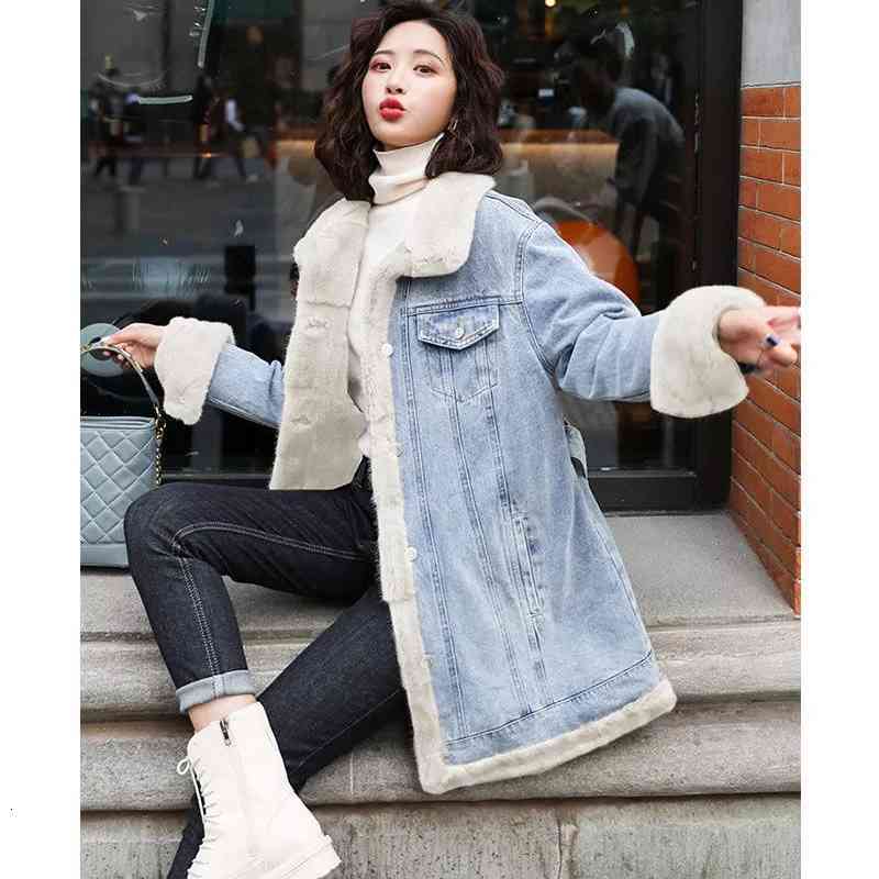 

Women' Sweaters 2021 thick veet denim waist slimming female jacket winter coat, Black
