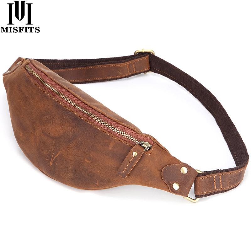 

Waist Bags Four Seasons Men's Belt Bag Long Zipper Wallet Leather Retro Secret Stash