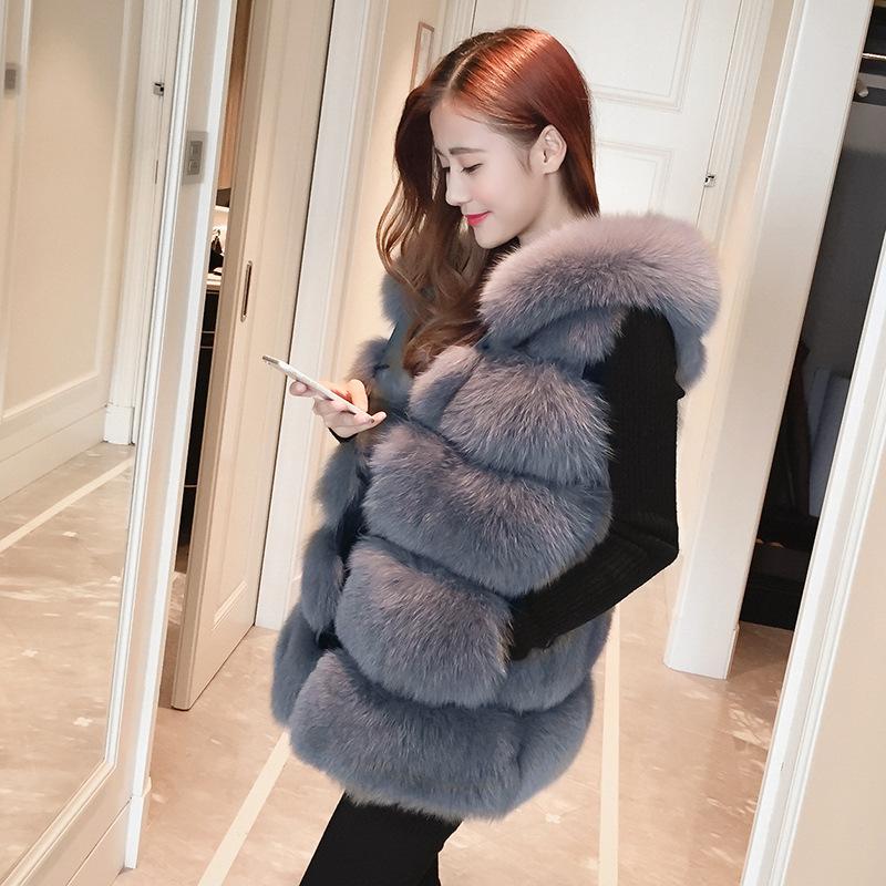 

Women's Fur & Faux Woman Jacket Man-made Winter Environmental Protection Keep Warm Vest Cap Sleeve Artificial Coat Korea Clothing, Black