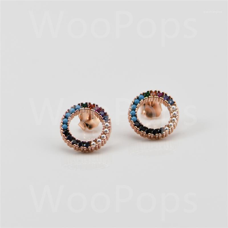 

Straight Small Disc Earrings In Rose Gold Vermeil With Gemstones High Quality 925 Sterling Sliver Spanish Style Stud, Golden;silver