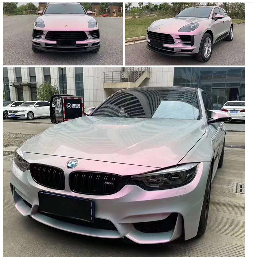 

18Mx1.52M Matte Film Glitter Chameleon Purple Color Change Vinyl Sticker Car Hood Body Vinyl Wrap Matt Stain Decals Sticker Roll, 18m with pet paper