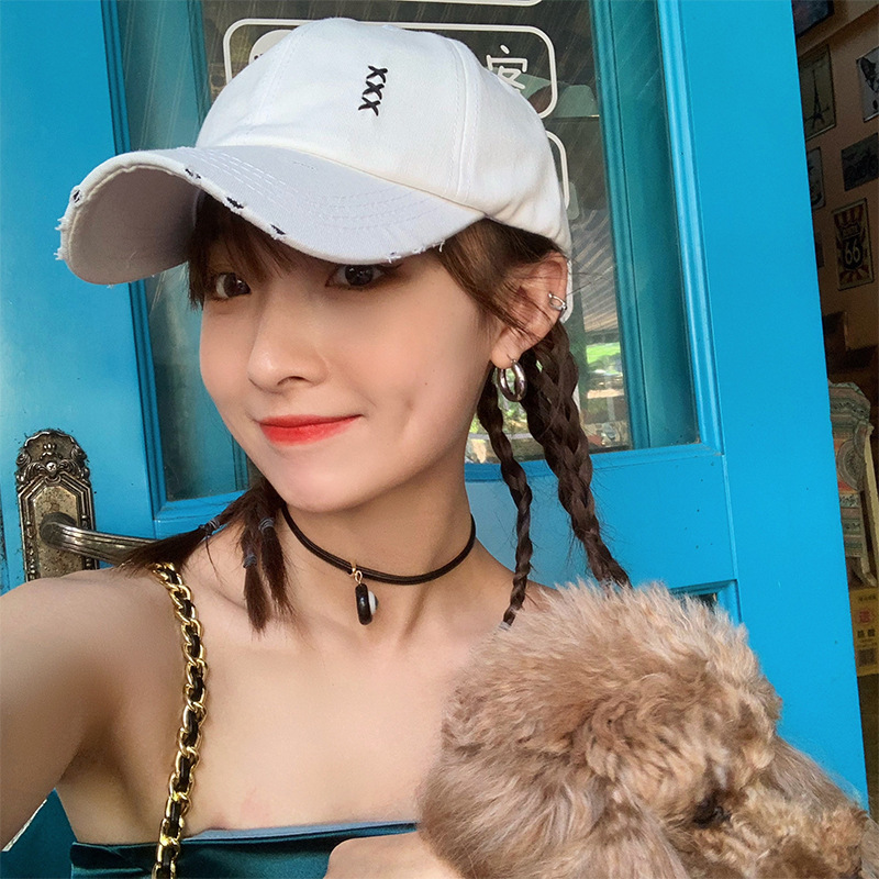 

White hole cap children's spring and summer xiaozhongchao brand big face wide brim sunshade soft top long brim baseball cap, Black