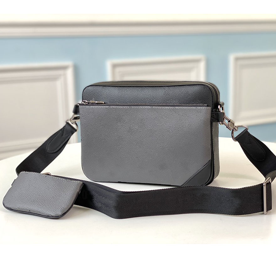 

3PC Set Pochette Trio Men Messenger Bag 5A Quality Designer Shoulder Bags Cluth Purses with Gict Box, Grey