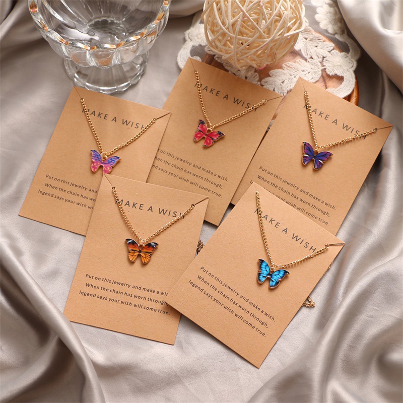 

Hot Selling Bohemian Style Multicolor Enameled Alloy Butterfly Pendant Necklace