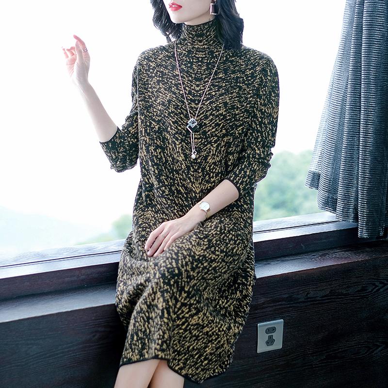 

Casual Dresses 2021 Autumn High-neck Long-sleeved Over-the-knee Knitted Dress Mid-length And Winter Base Sweater, Color