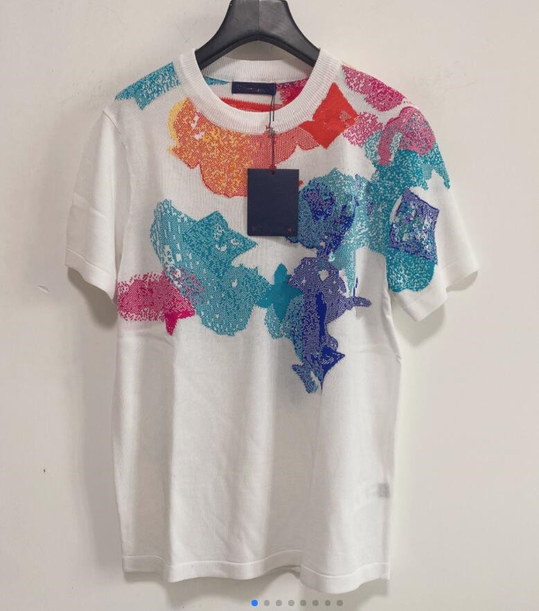 

2021 watercolor knitted graffiti short sleeve girl fashion T-shirt 420