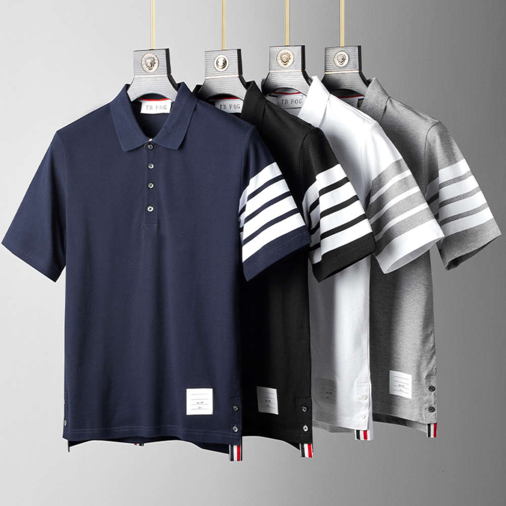 

TB fog summer stripe cotton T-shirt men's lovers leisure trend Paul polo shirt Lapel fashion brand short sleeve, White;black