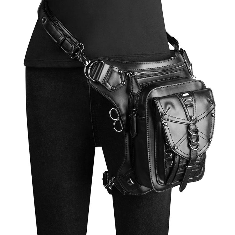 

Waist Bags Steampunk Women Bag Pack Beltbag Hip Hop Belt Moto Biker Mobile Phone Messenger Backpack Outdoor, Black