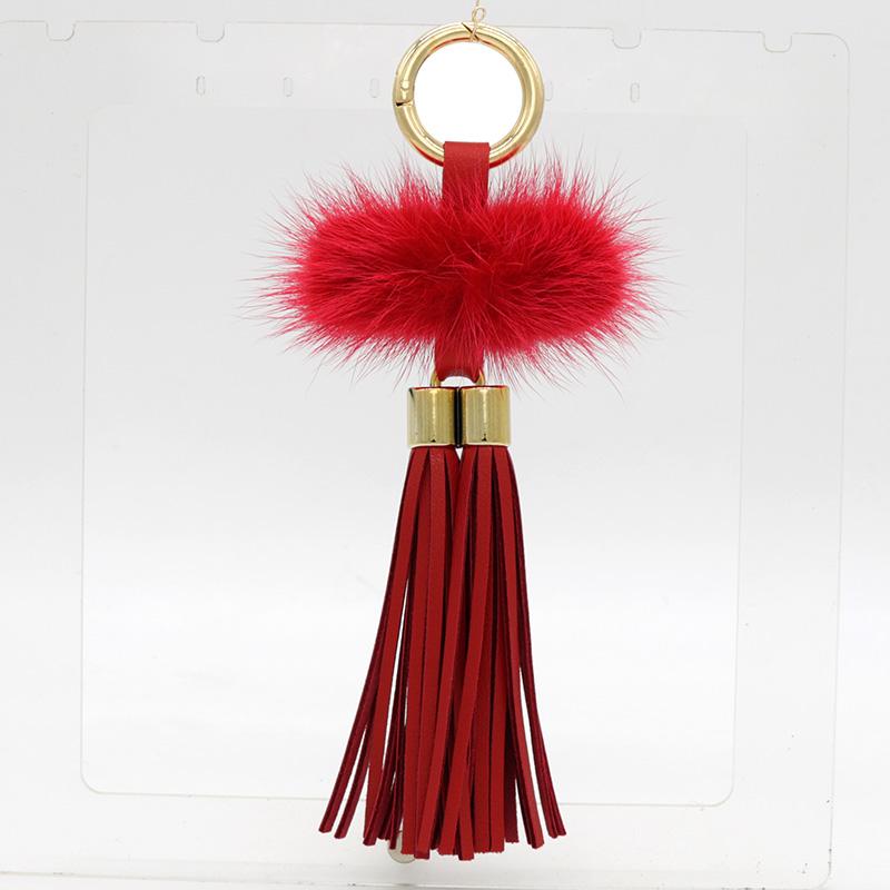 

Keychains Pompom Keychain For Women Double PU Leather Tassel Key Chains Rings Cute Bag Charm Ring Pendant Jewelry