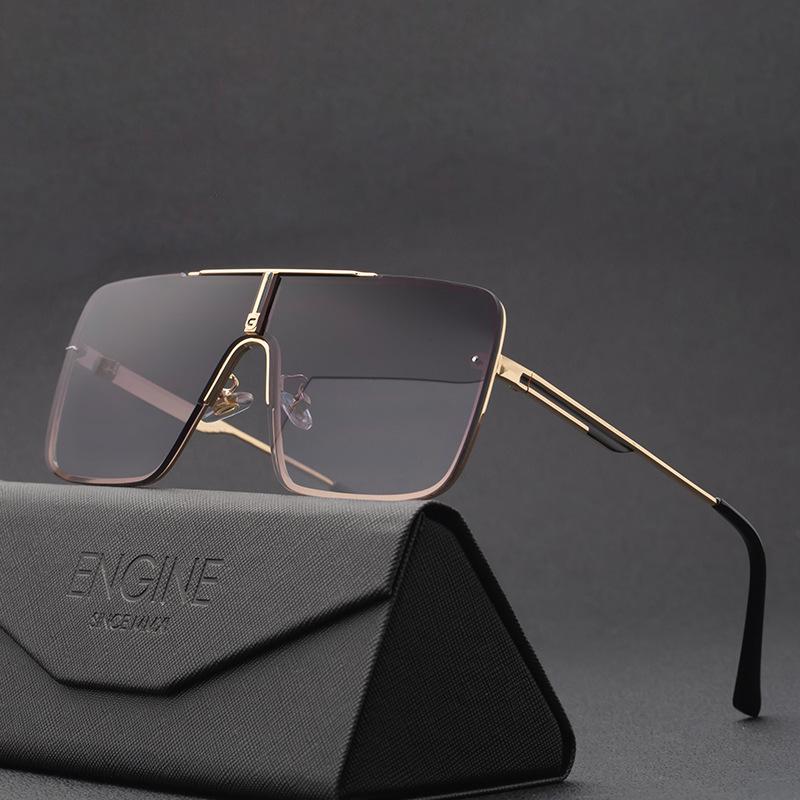 

Sunglasses Oversized Men 2021 Designer One Piece Mental Frame Square Sun Glasses For Man Vintage Lentes De Sol