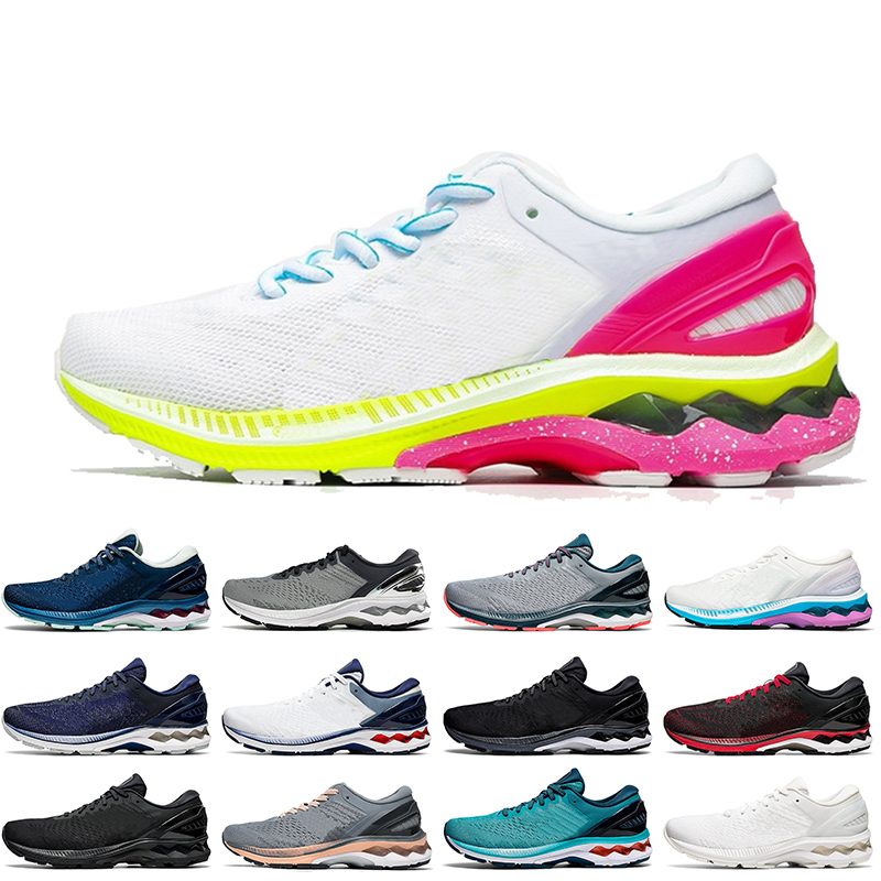 

Top Fashion Women Mens Running Shoes Kayano 27 FlyteFoam Triple White Black LITE-SHOW K27 Techno Cyan Athletic Jogging Sports Trainers Sneakers Size 36-45, # 40-45 classic red