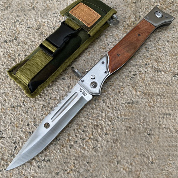 

Wholesale automatic wooden handle blade foldable pocket knife EDC tool portable quick-open life-saving cool sword for outdoor survival camping hunting