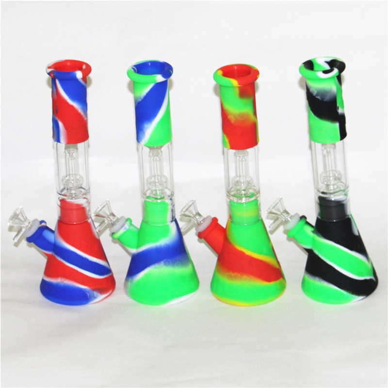 

Perc Silicone Bongs glass water pipes hookahs percolator tube With Bowl mini bong dab rigs glass bubble carb caps