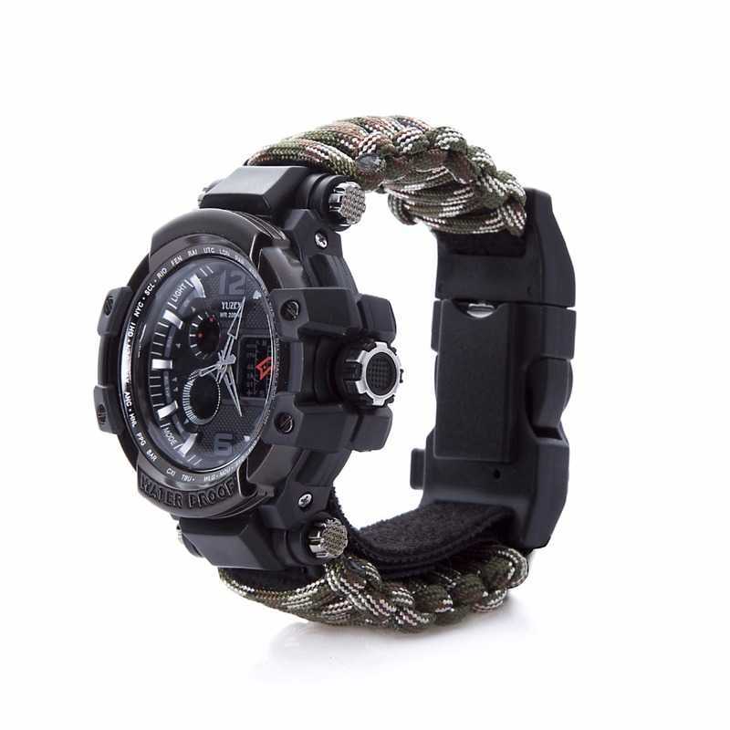 

Wrist watch Multifunctional Waterproof Military Tactical Paracord Watch Bracelet Camping Hiking Emergency Gear EDC, Black watch