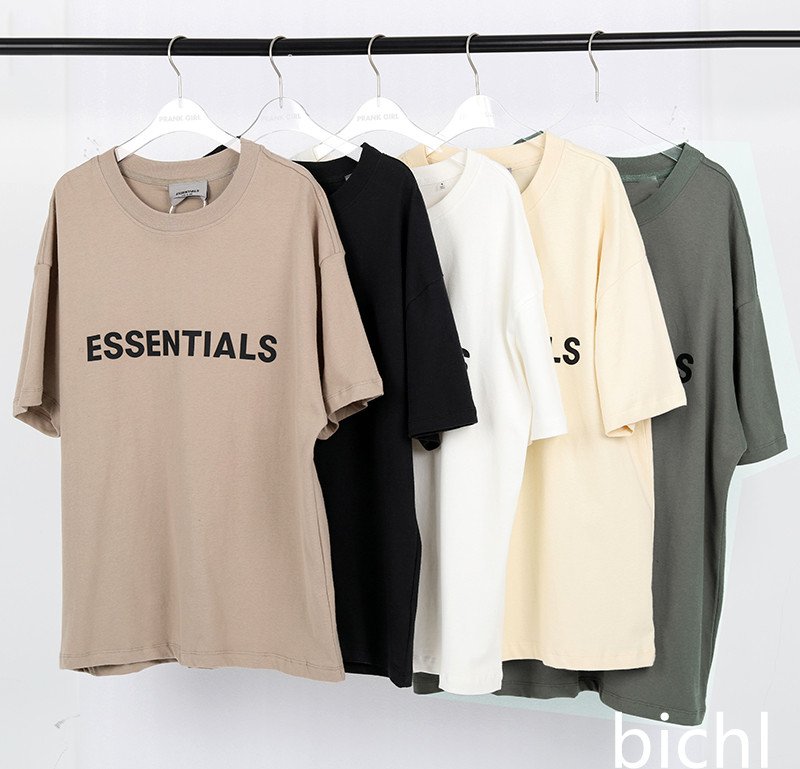 

Spring summer Hip Hop Fear of God Front Essentials 3D Silicone Tee Skateboard Tshirt FOG Ms. Short Sleeve Leisure Designer T-Shirt, White;black
