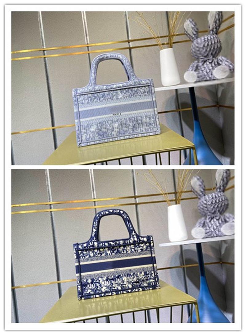 

Designer Luxury Mini Book Tote Bag Gray Blue Oblique Embroidered Canvas Shoulder Shopping Bag