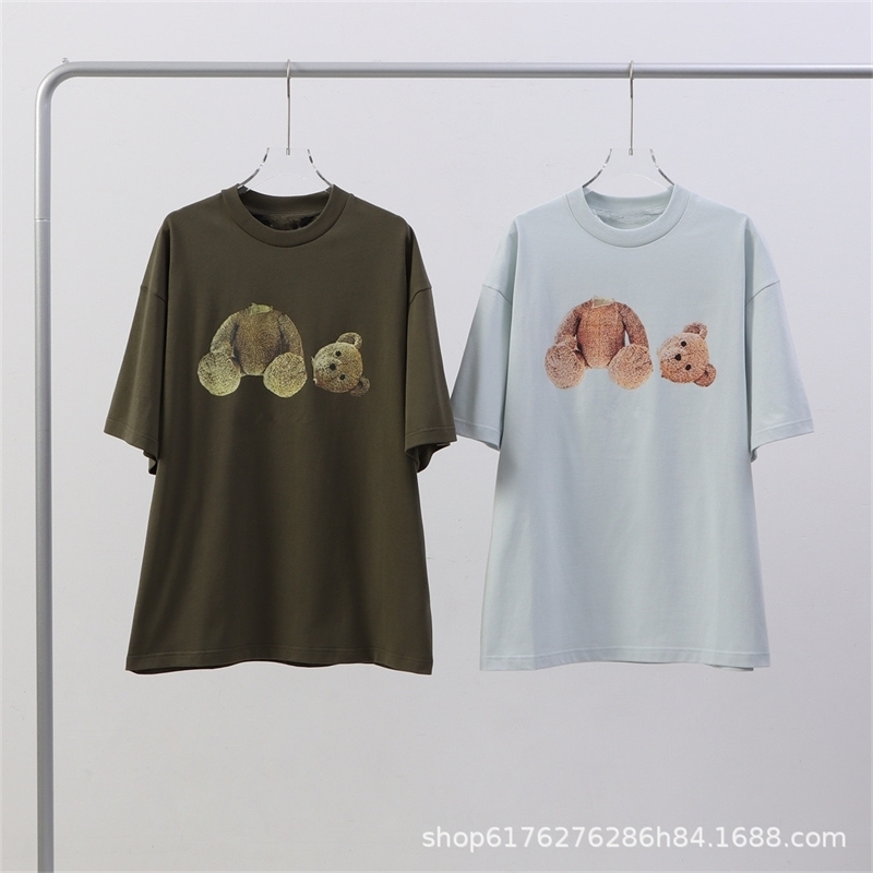 

palms/angels Summer new tide brand army green headless bear short sleeve lake blue bear loose T-shirt ins FDEI