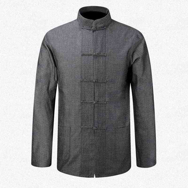 

New Male Cotton Shirt Traditional Chinese Men Coat Clothing Kung Fu Tai Chi Uniform Autumn Spring Long Sleeve Jacket for Man Y1106