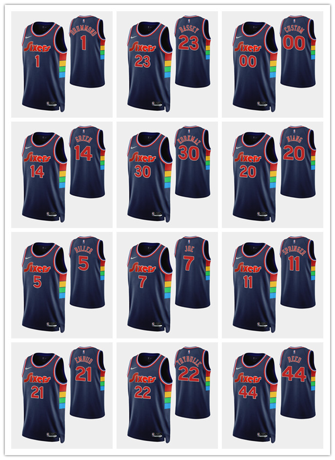 

Philadelphia76ersMEN Danny Green Joel Embiid Seth Curry Andre Drummond Tobias Harris 75th Anniversary Diamond basketball Jersey