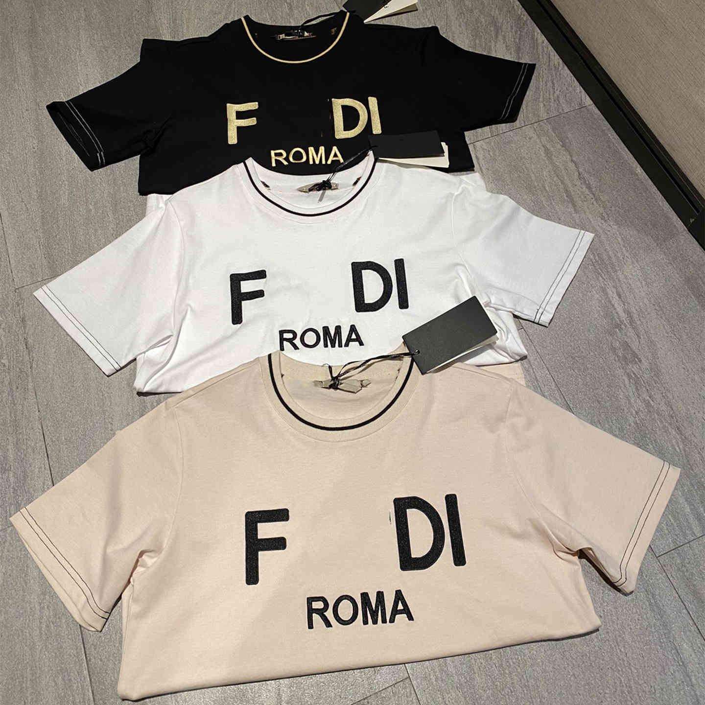 

Luxury design home summer fashion letter embroidery short sleeve round neck t-sleeve shirt for men and women, Black