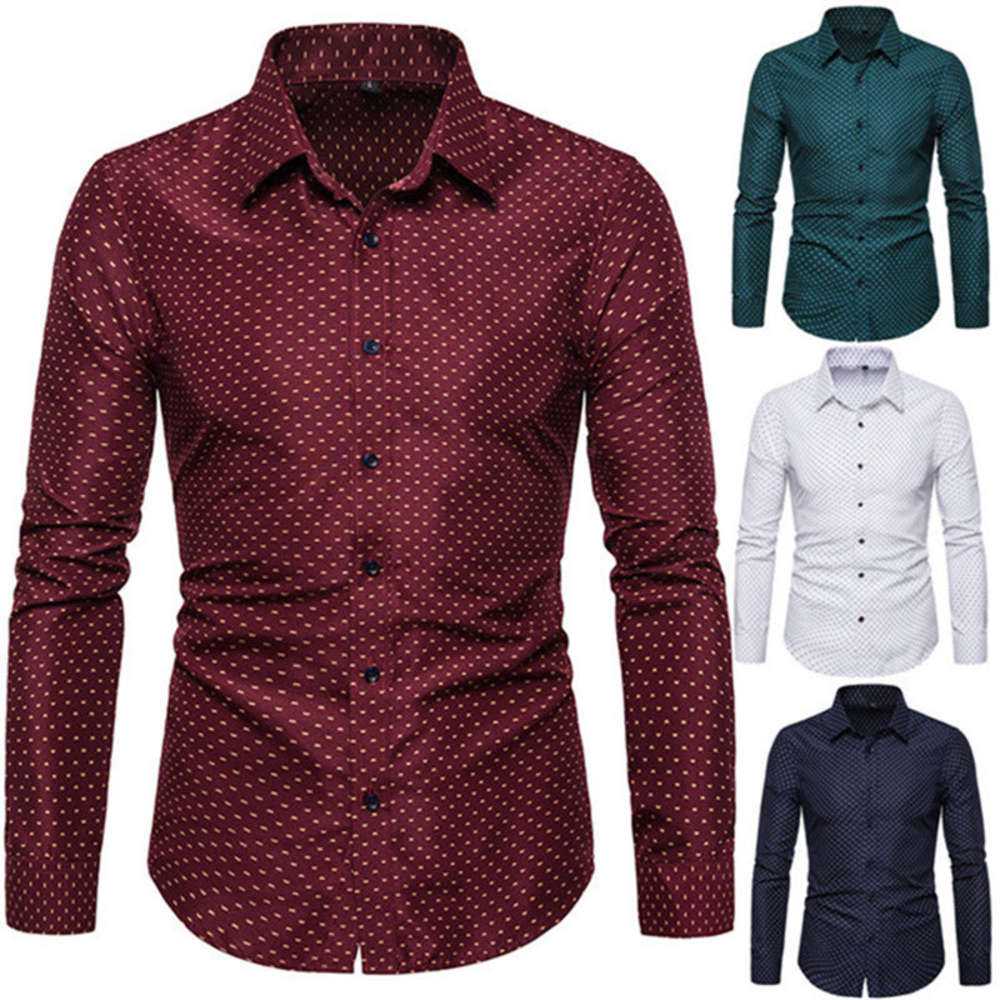 

Mens Designer Polka Dot Dress Shirts Long Sleeve Slim Cotton Blend Tops Fashion Spring Autumn Lapel Neck Homme Tees, White;black