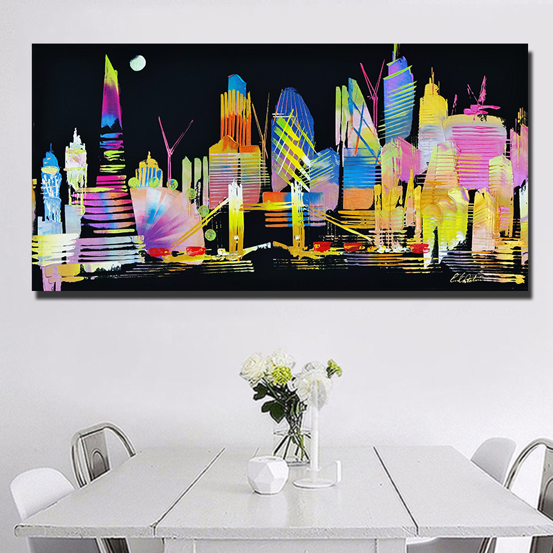 

Canvas Painting City of  Night Skyline Abstract Pictures Wall Decor Building Painting Home Decor Modern Canvas Printed